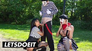 Sexy Street Mimes bemutatja: Bombázó édeshármas nagyméretű mellekkel és gigantikus farkakkal a LetsDoeIt csatornán